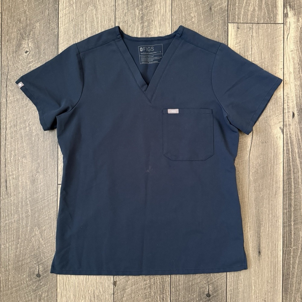 FIGS Catarina Scrub Top Navy Blue V-Neck One Pocket Medical Uniform Womens Small